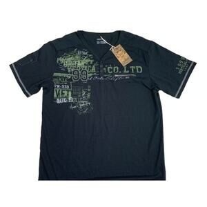 Vertical Sport V-Neck Graphic Shirt Men's 2X Black Army Green Sleeve Pocket NEW